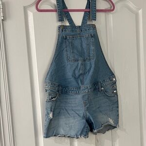 Maternity Denim Short Overalls - Light Blue